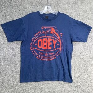 Obey T Shirt Mens Sz M Blue Graphic Grenade 89th St All Star All City Champs Tee
